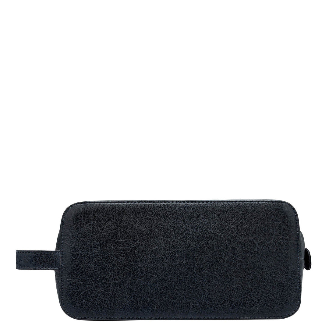 Elephant Pattern Leather Vanity Pouch - Dark Blue