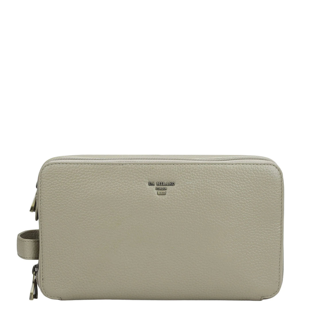 Wax Leather Vanity Pouch - Khaki