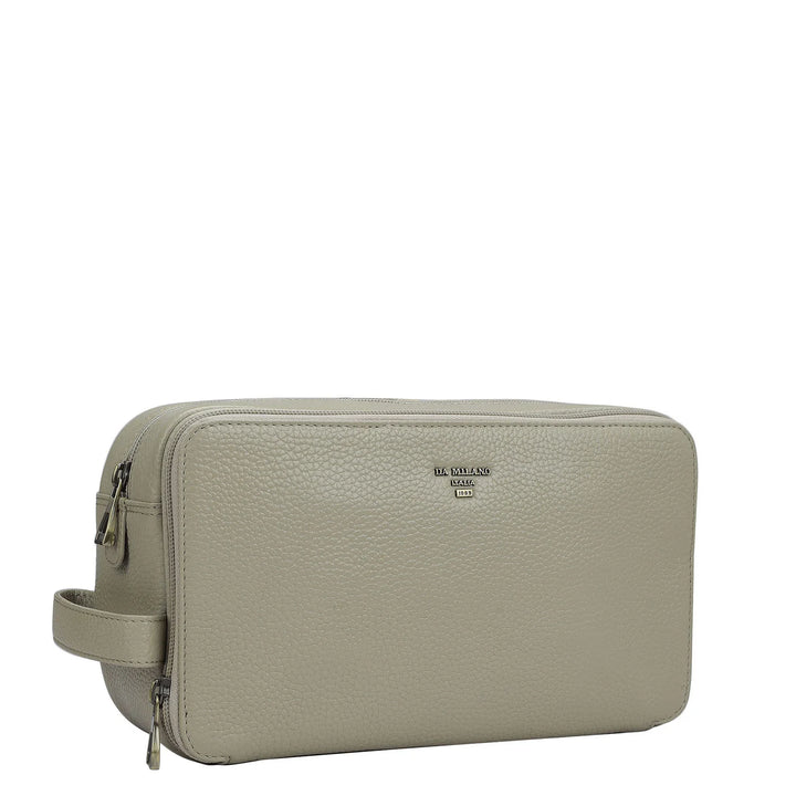 Wax Leather Vanity Pouch - Khaki