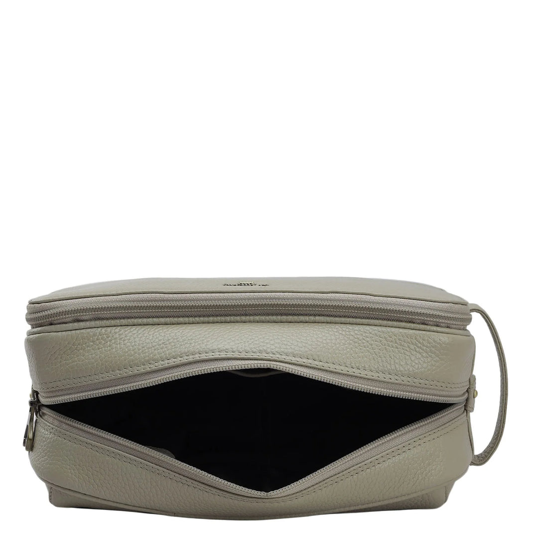 Wax Leather Vanity Pouch - Khaki