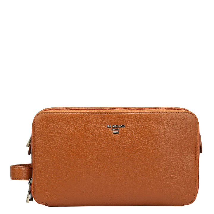 Wax Leather Vanity Pouch - Orange