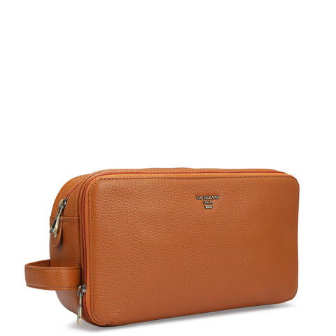 Wax Leather Vanity Pouch - Orange