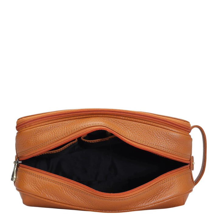 Wax Leather Vanity Pouch - Orange