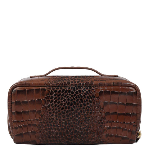 Croco Leather Vanity Pouch - Date