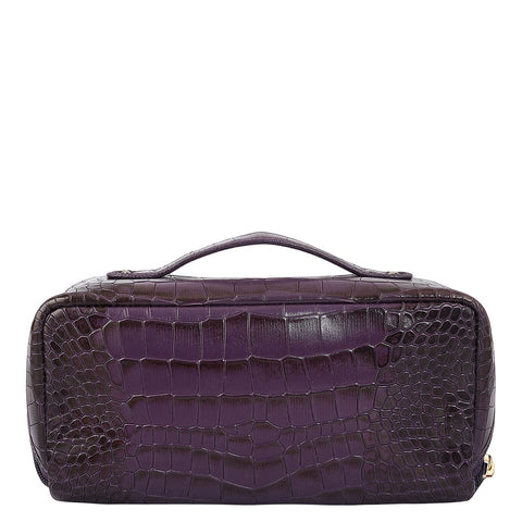 Croco Leather Vanity Pouch - Grapevine