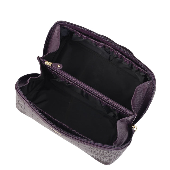 Croco Leather Vanity Pouch - Grapevine