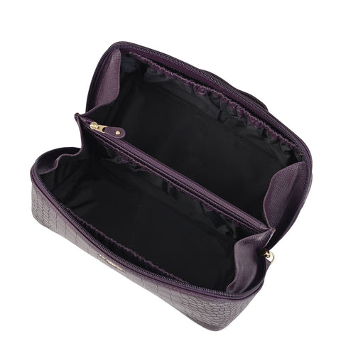 Croco Leather Vanity Pouch - Grapevine