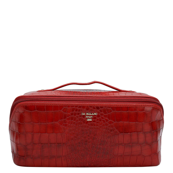 Large Croco Leather Vanity Pouch - Red