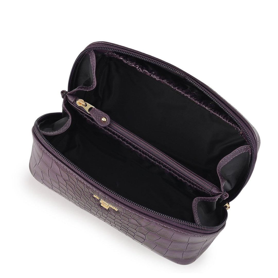 Croco Leather Vanity Pouch - Grapevine