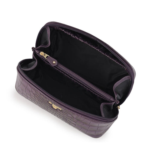 Croco Leather Vanity Pouch - Grapevine