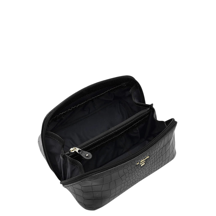 Small Croco Leather Vanity Pouch - Black