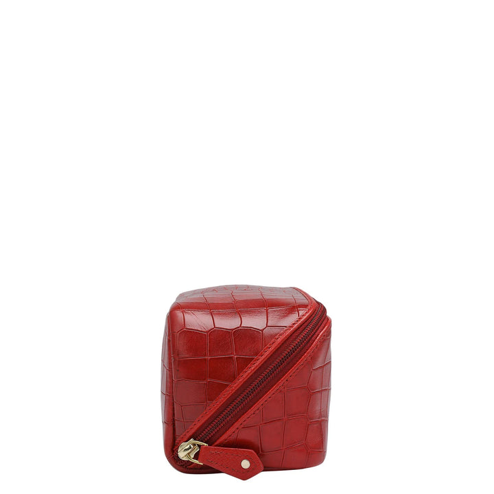 Small Croco Leather Vanity Pouch - Red