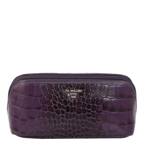 Croco Leather Vanity Pouch - Grapevine