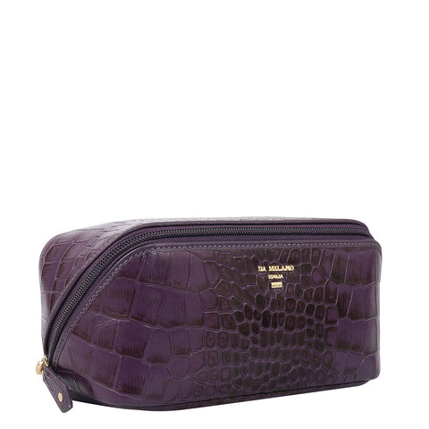 Croco Leather Vanity Pouch - Grapevine