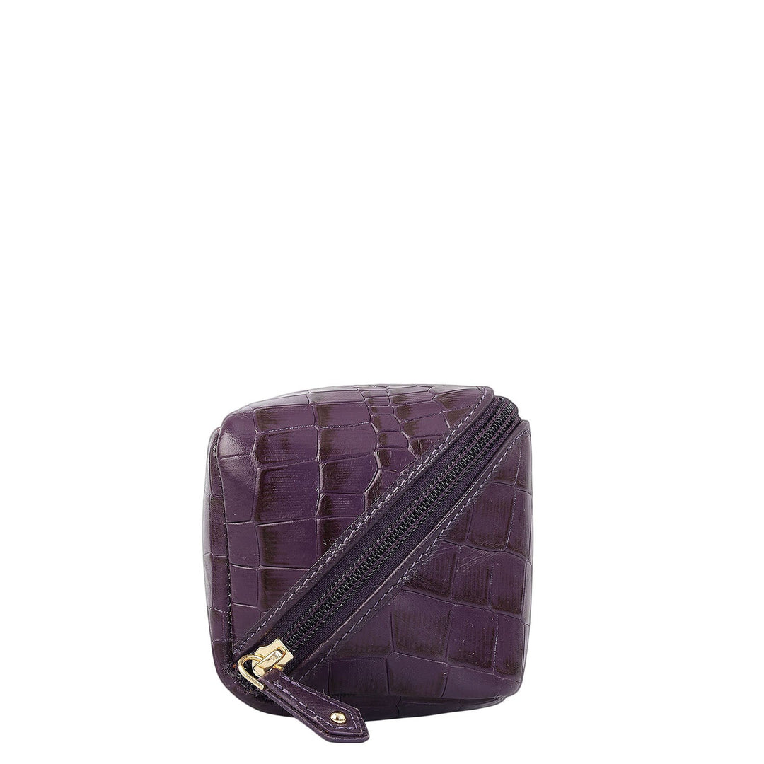 Croco Leather Vanity Pouch - Grapevine