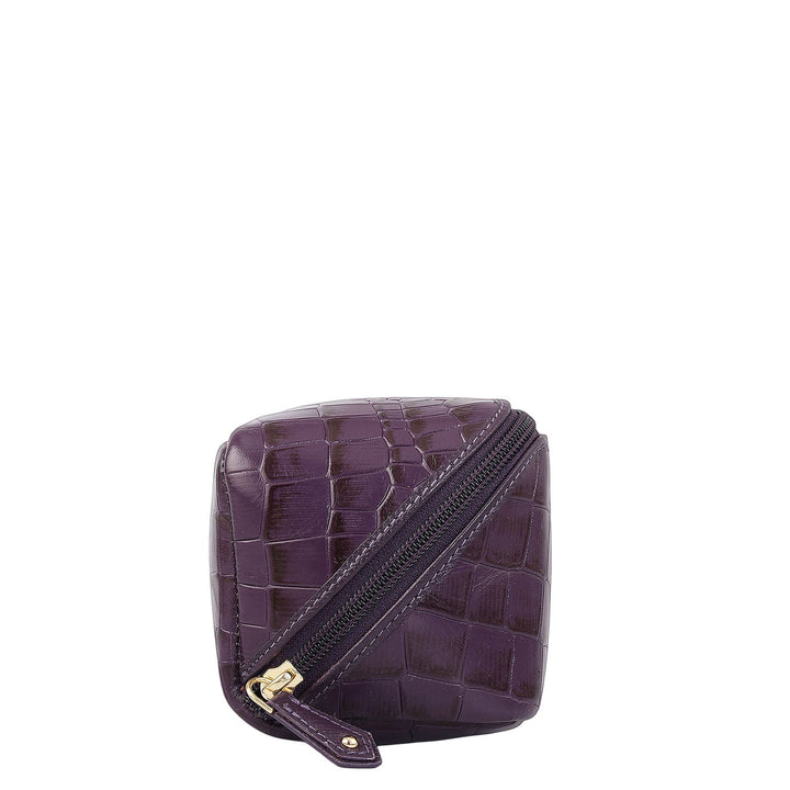 Croco Leather Vanity Pouch - Grapevine
