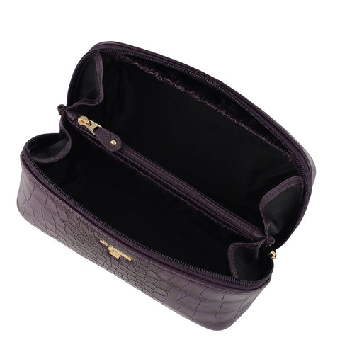 Croco Leather Vanity Pouch - Grapevine