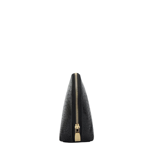 Croco Leather Vanity Pouch - Black