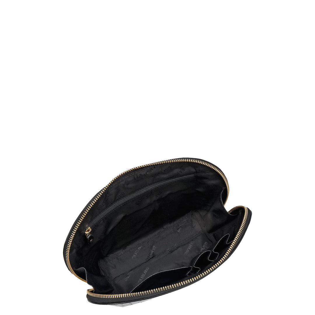 Croco Leather Vanity Pouch - Black