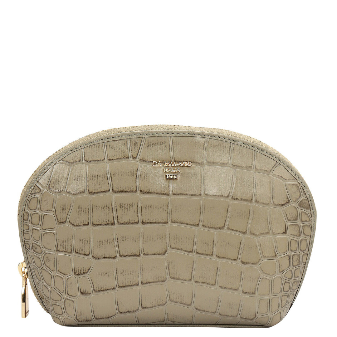Croco Leather Vanity Pouch - Stone Grey