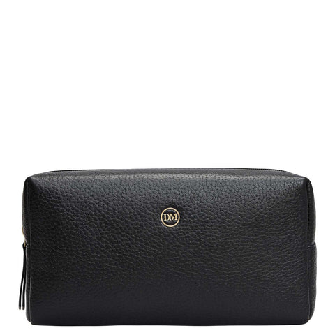 Wax Leather Vanity Pouch - Black