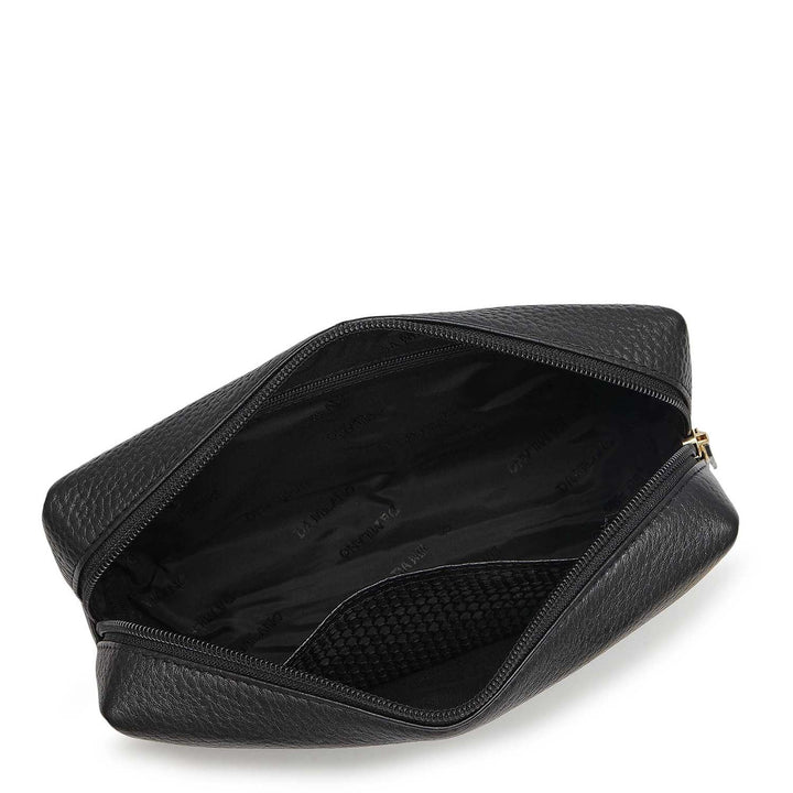 Wax Leather Vanity Pouch - Black