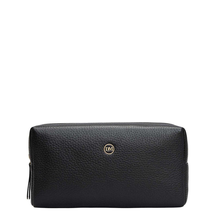 Wax Leather Vanity Pouch - Black