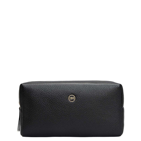 Wax Leather Vanity Pouch - Black