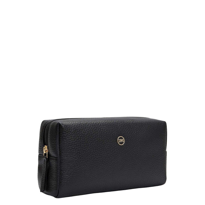 Wax Leather Vanity Pouch - Black