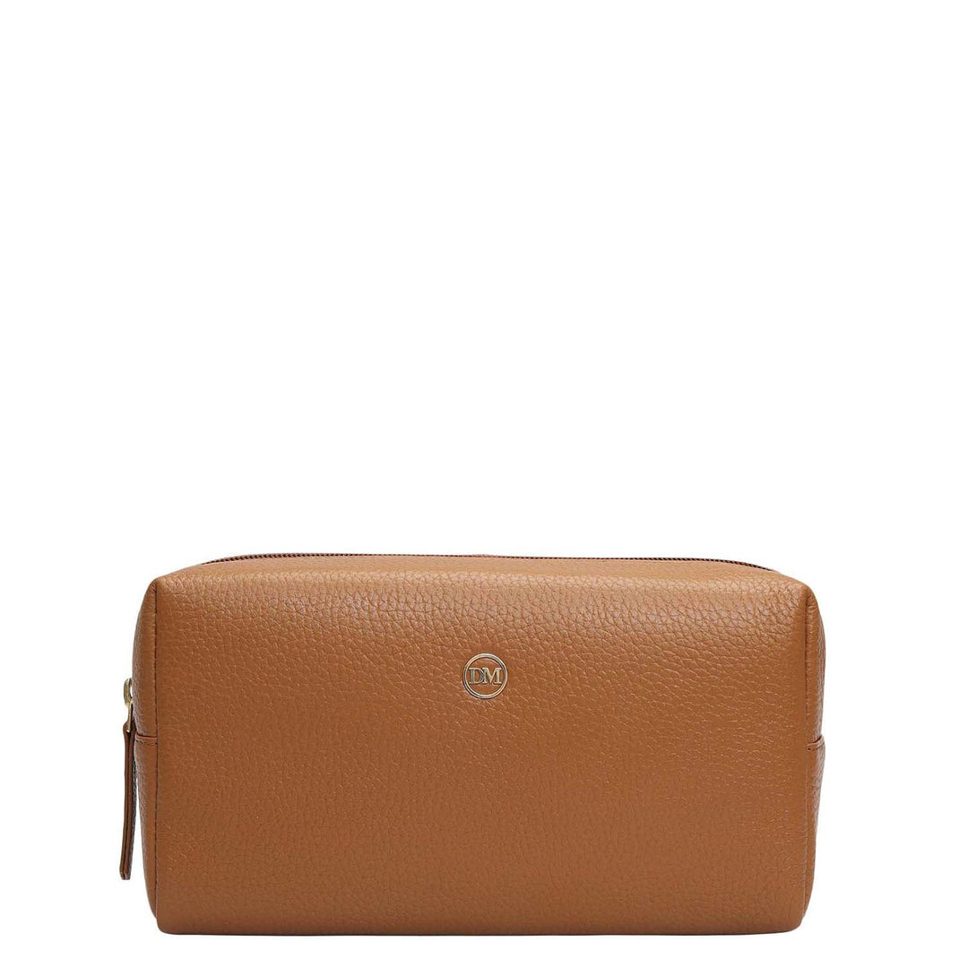 Wax Leather Vanity Pouch - Caramel