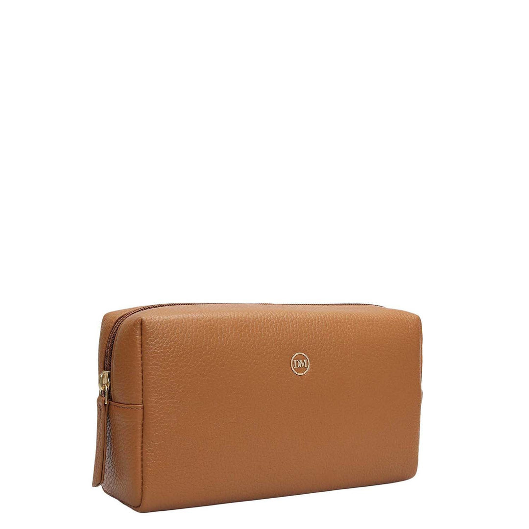 Wax Leather Vanity Pouch - Caramel