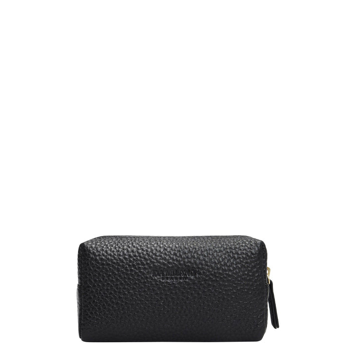 Wax Leather Vanity Pouch - Black