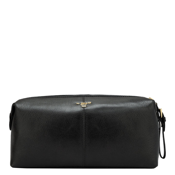 Elephant Pattern Leather Vanity Pouch - Black