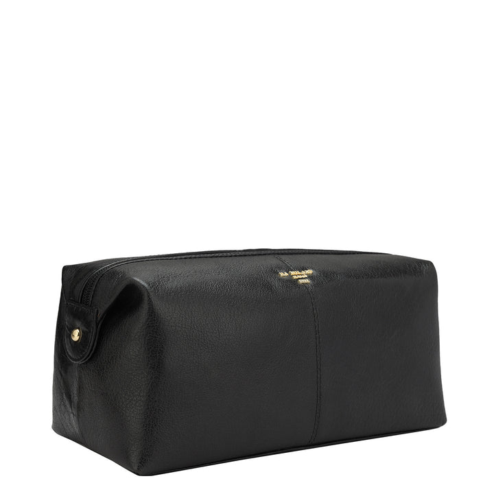 Elephant Pattern Leather Vanity Pouch - Black