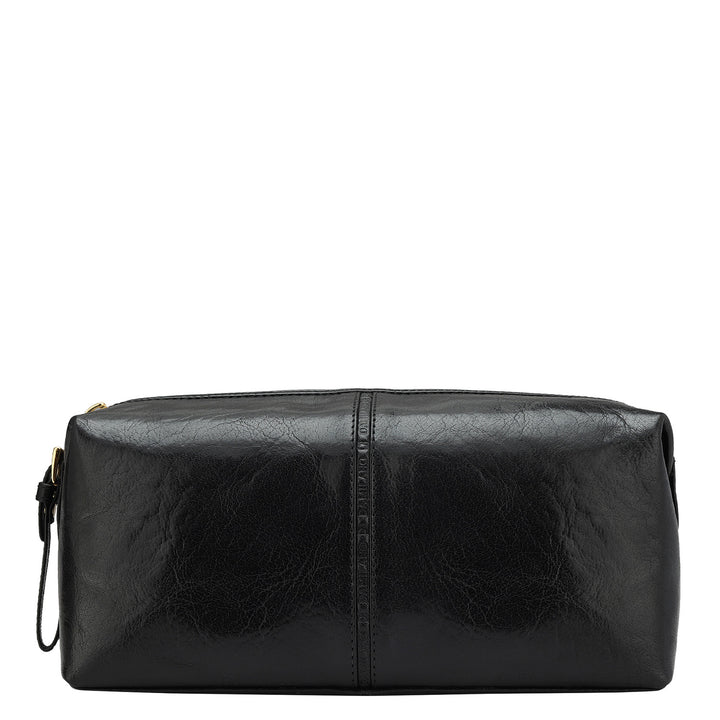 Elephant Pattern Leather Vanity Pouch - Black