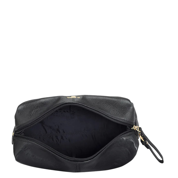 Elephant Pattern Leather Vanity Pouch - Black