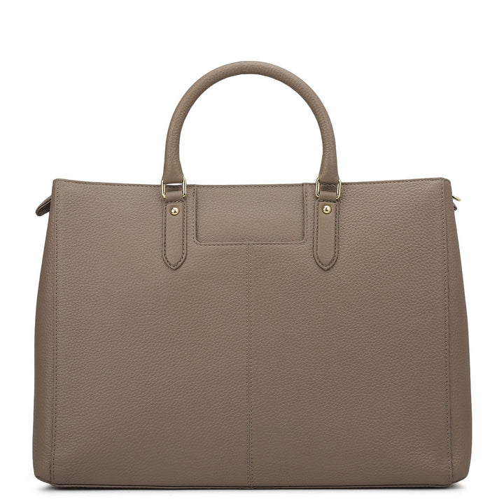 Large Wax Stripe Leather Book Tote - Taupe