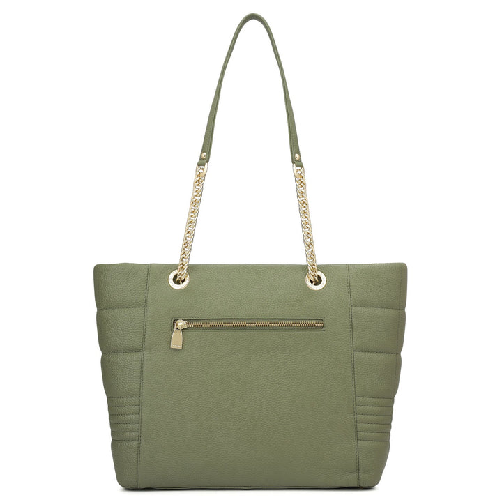 Medium Wax Stripe Leather Tote - Matcha Green