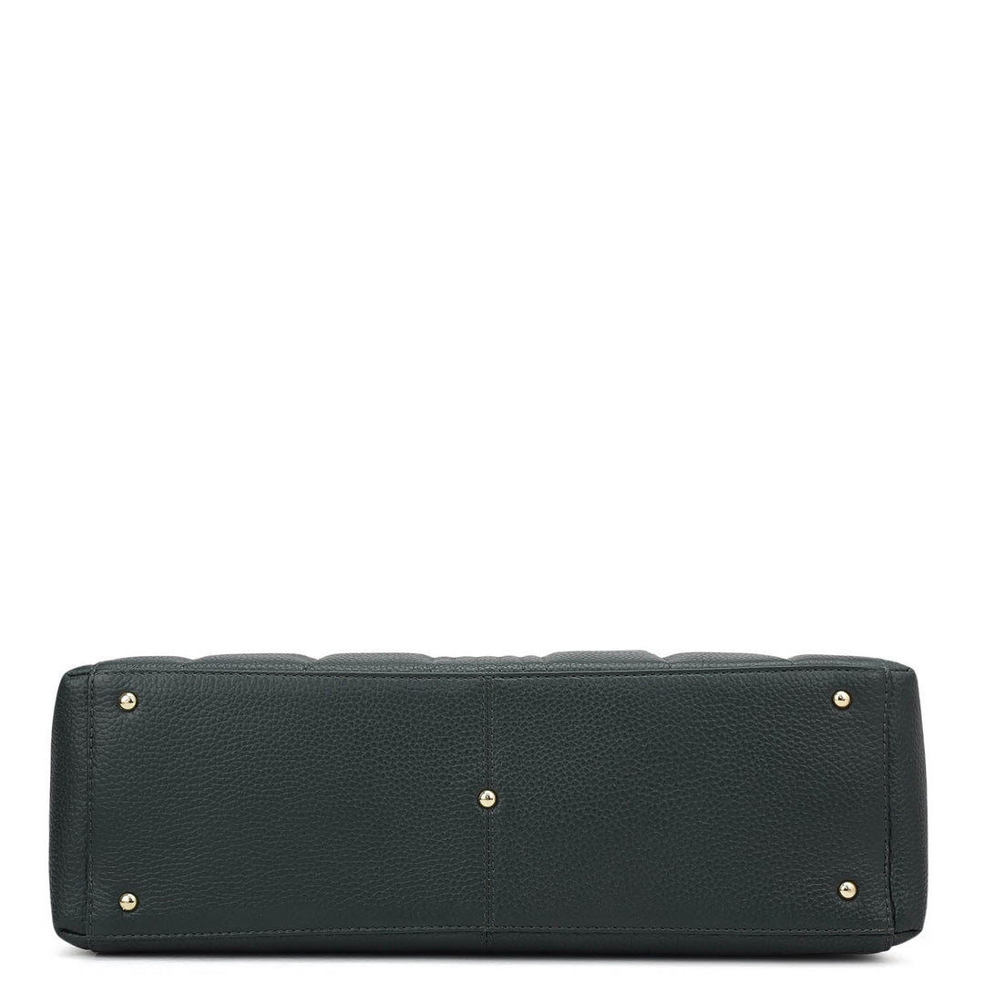 Large Wax Stripe Leather Book Tote - Bottle Green