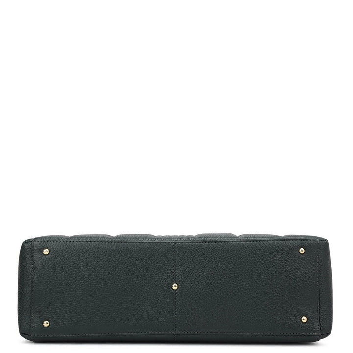 Large Wax Stripe Leather Book Tote - Bottle Green