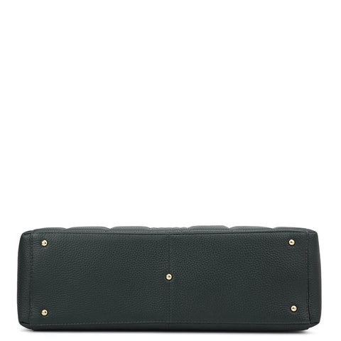 Large Wax Stripe Leather Book Tote - Bottle Green