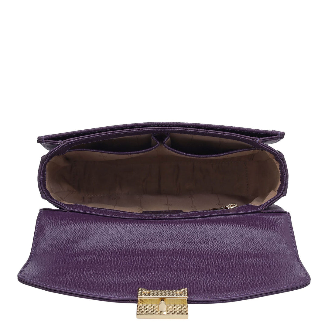 Small Croco Franzy Leather Satchel - Grapevine