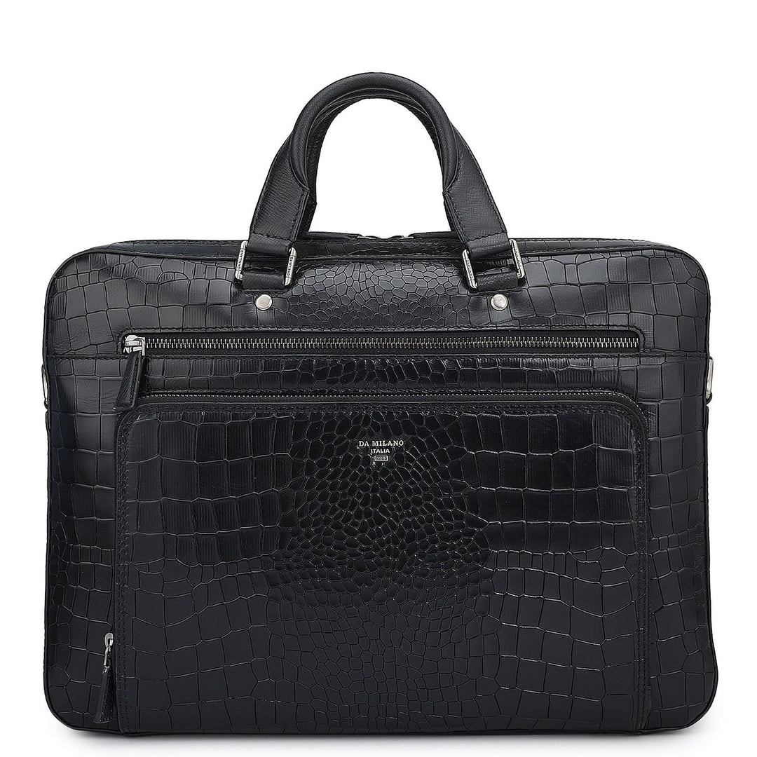 Croco Leather Laptop Bag - Black
