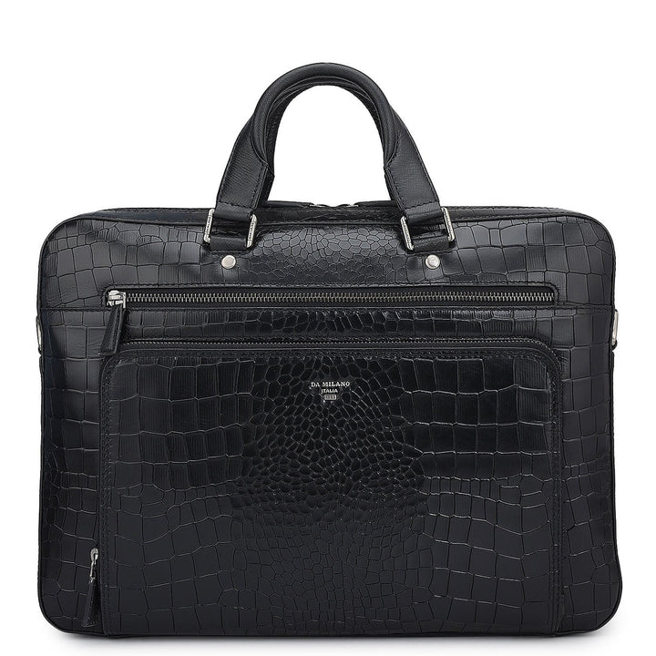 Croco Leather Laptop Bag - Black
