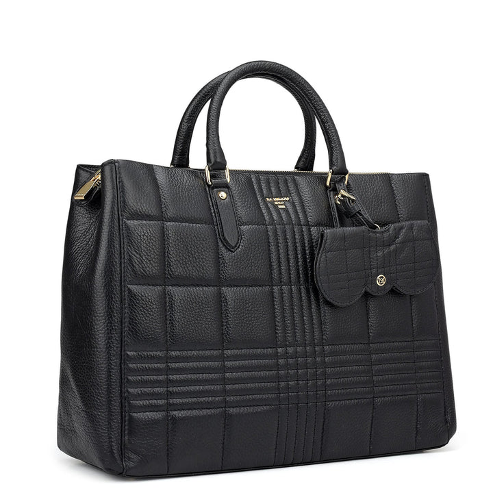 Large Wax Stripe Leather Book Tote - Black