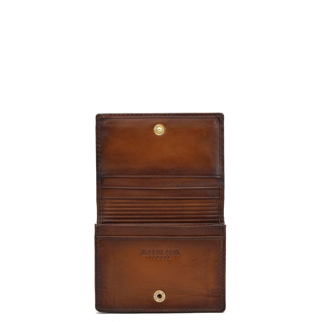 Mat Emboss Leather Card Case - Cognac