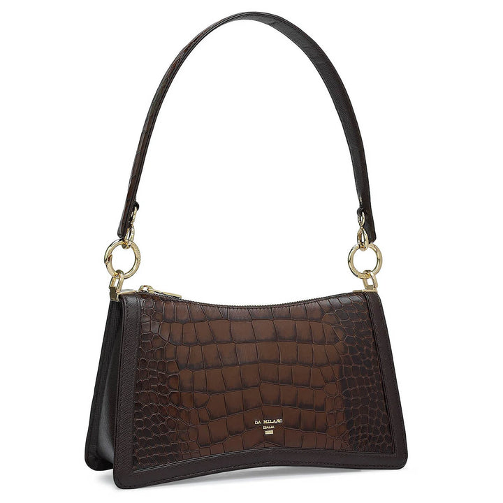 Small Croco Leather Baguette - Brown