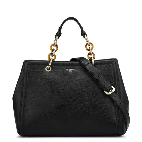 Medium Franzy Leather Satchel - Black