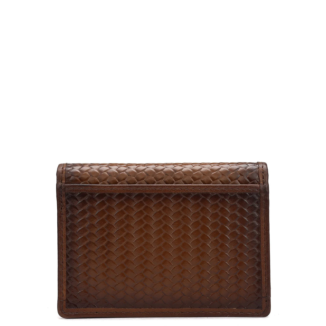 Mat Emboss Leather Card Case - Cognac