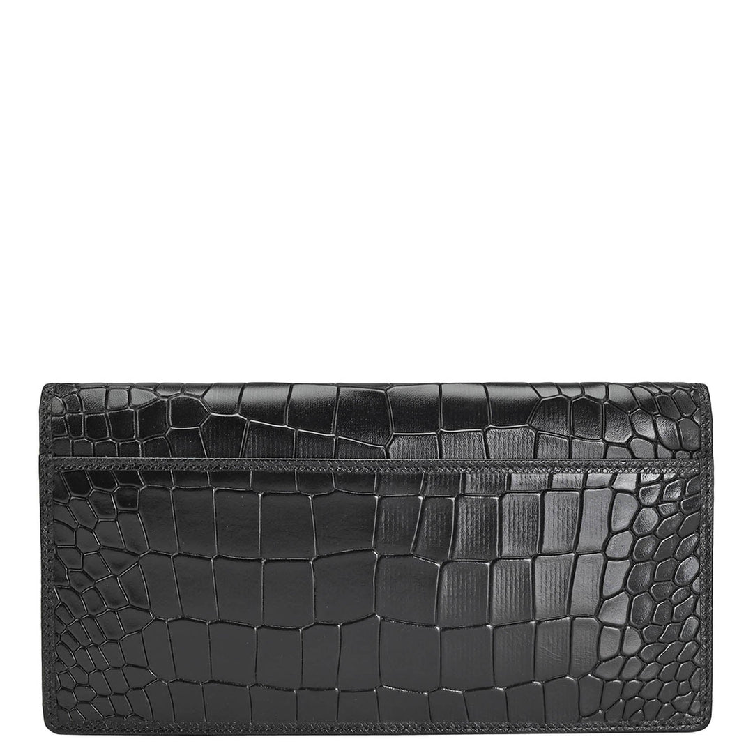 Croco Leather Passport Case - Black
